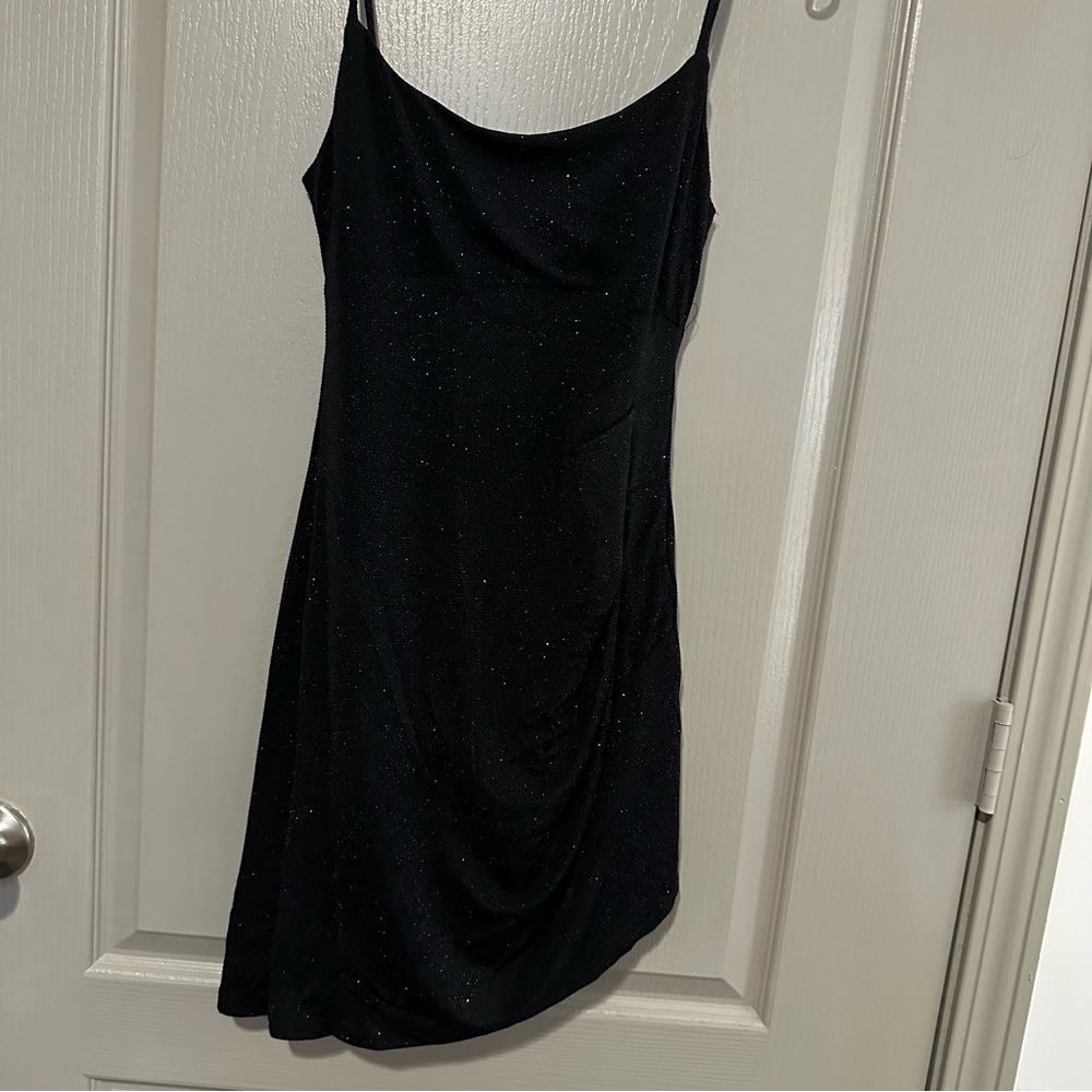 Black Spaghetti Strap Dress Hoco Glitter Wedding  Asymmetrical Crystal Sky Y2K